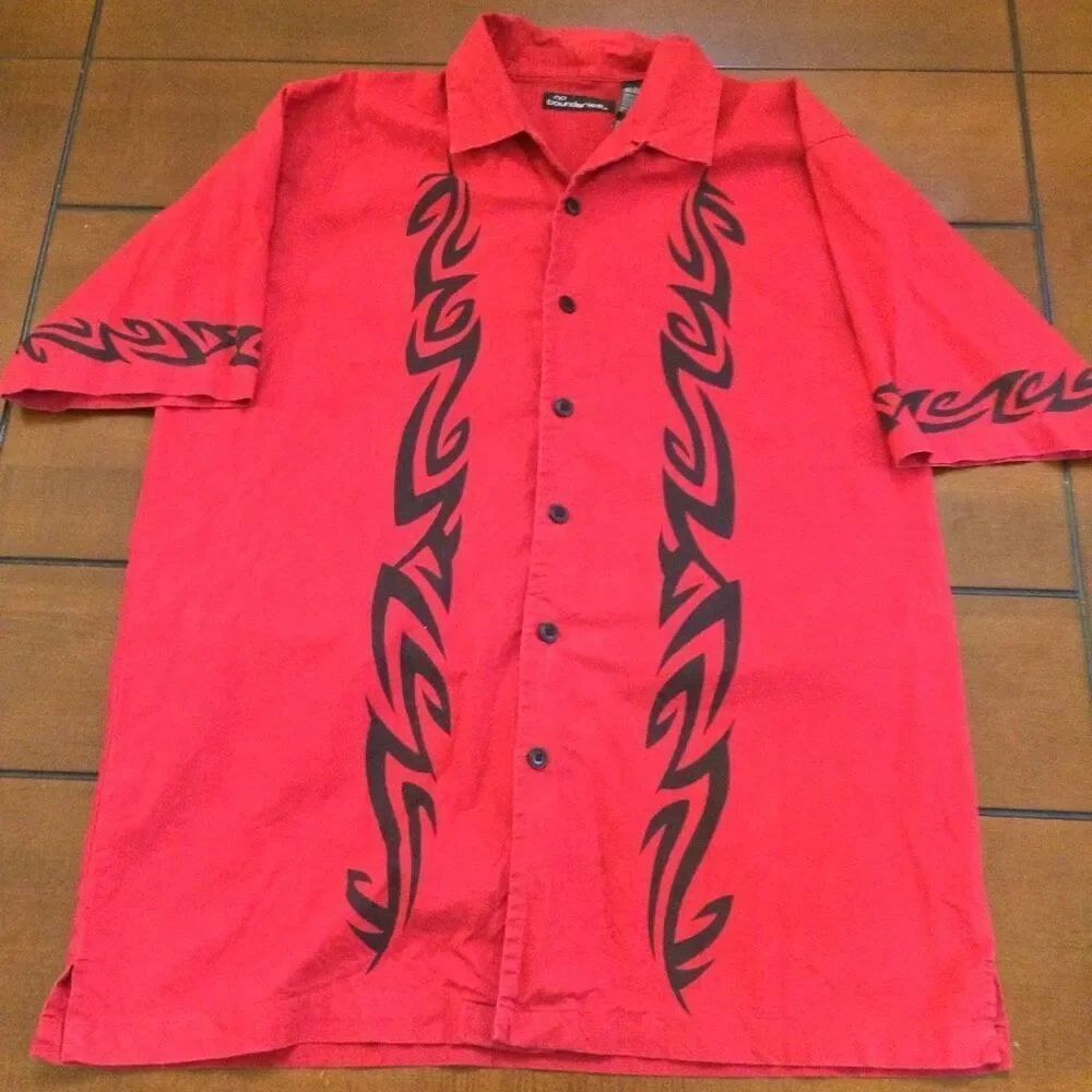 Y2K No Boundaries red tribal button up gotcha mall Mens medium 100% cotton